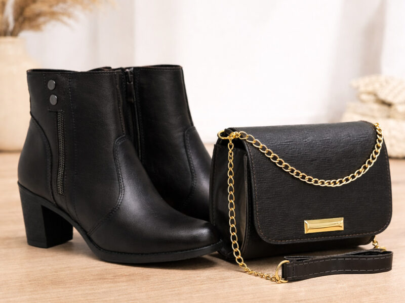 Bota Botinha Feminina Inverno Cano Curto Com Zipper + Bolsa Baladinha