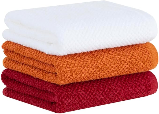 Buddemeyer Jogo de Toalhas Gourmet Quadriculado Pano de Copa Branco/Laranja/Vermelho 3 peças