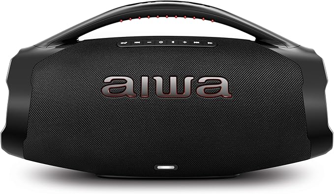Caixa de Som Boombox Plus AIWA BBS-01-B 200W Bluetooth 5.3-200W RMS – 30 Horas de Bateria – Resistente à Poeira e Água – Preto