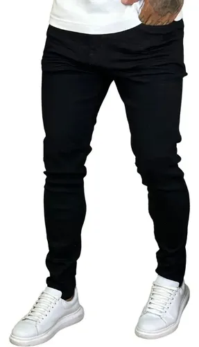 Calça Skinny Preta Masculina Jeans Com Elastano Lycra –