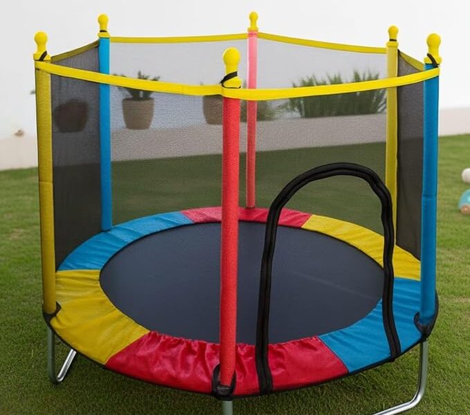 Cama Elástica Infantil com Rede de Proteção, diâmetro 140cm X altura 120cm, Colorida, pula pula para Interior e Exterior ELORIA
