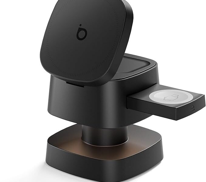 Carregador Sem Fio 4 em 1 Basike – Carregador por Indução15W Rápido Compatível para iPhone 16/15/14/13 Series, Apple Watch, AirPods com Luz de Noturna (Preto)