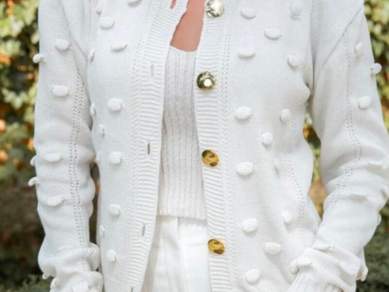 Casaco De Frio Luxo Com Detalhes e Botões De Tricot Tendência 2025 Blusa de frio feminina