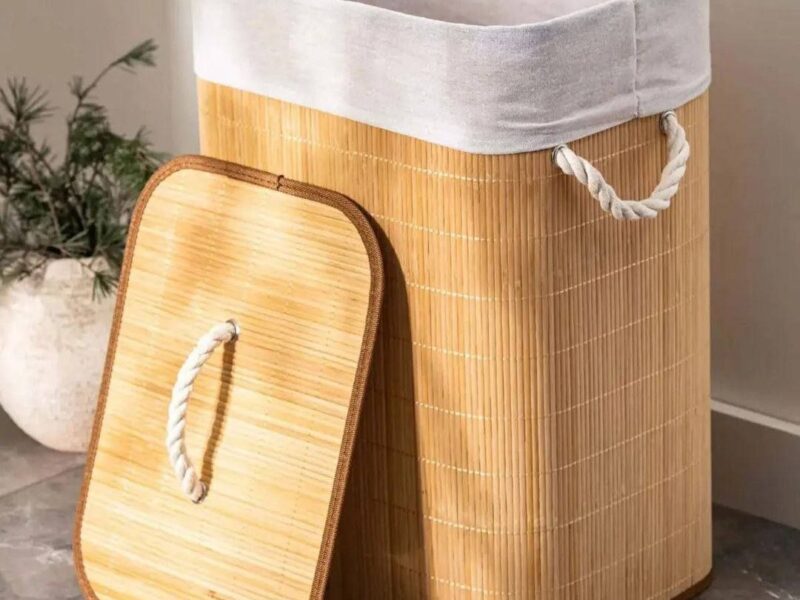 Cesto De Roupa Suja De Bambu Com Tampa E Alças 50 Litros Kontuz –