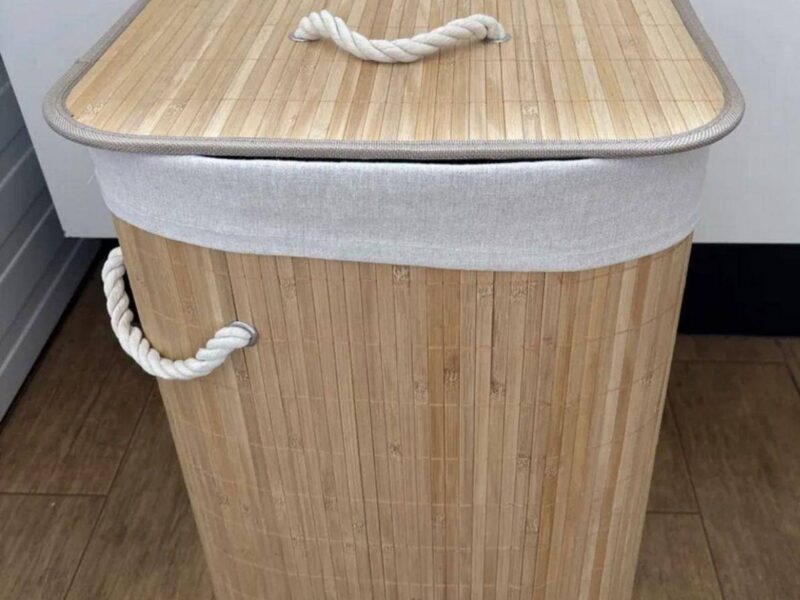 Cesto De Roupa Suja De Bambu Com Tampa E Alças 50 Litros Kontuz