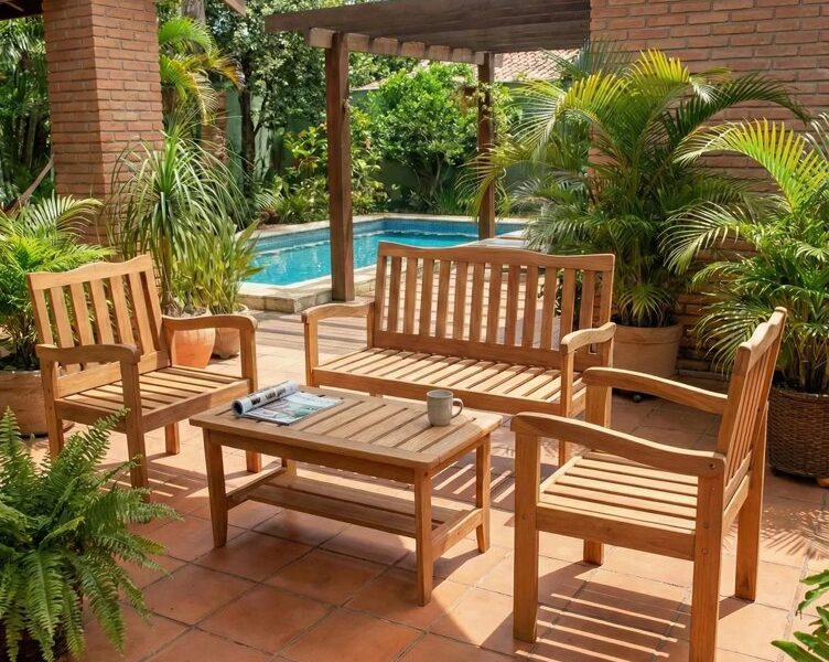 Conjunto Jardim Madeira Eucalipto 4 Peças Yescasa Mesa Centro –
