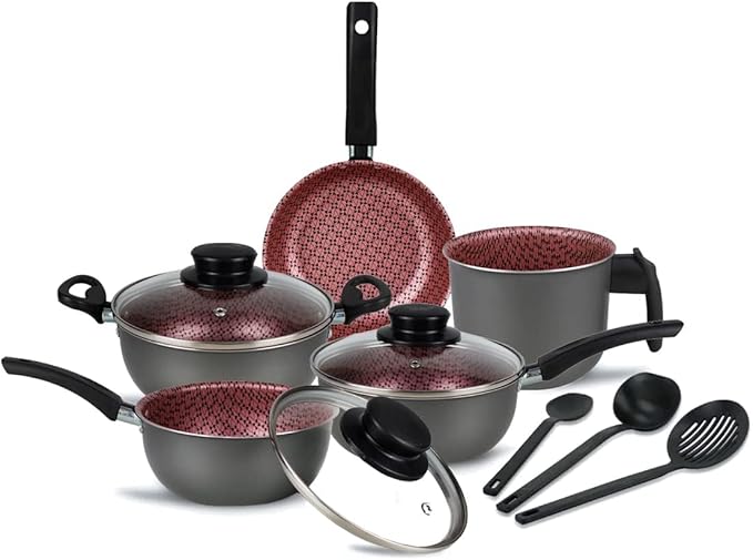 Conjunto Panelas Elegan Prime 8 Peças Grafite com Rosa – Dona Chefa