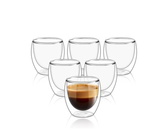 Conjunto com 6 Xícaras de 80ml Vidropara Café de Parede Dupla, Feito de Vidro Borossilicato – Kit de Xícaras para Chá, Café e Bebidas Quentes- Presente Elegante