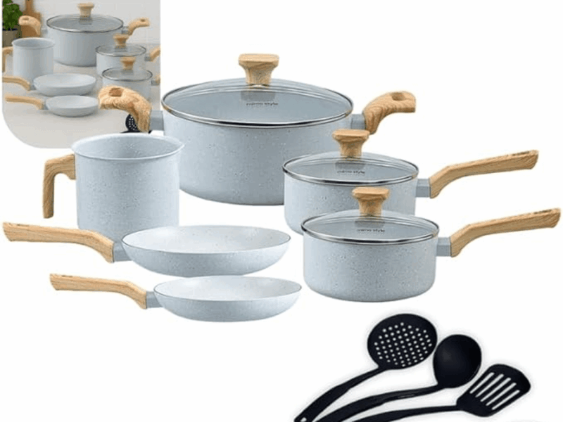 Conjunto de Panelas Com 10 Peças – Pratic Cook – Com Utensílios – Grafito – Mimo Style
