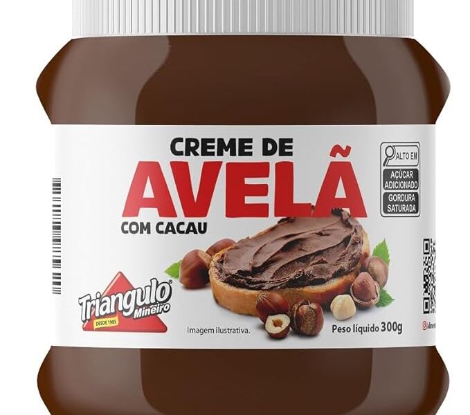 Creme de Avelã com Tampa de Rosquear, Embalagem de 300g, Triângulo.