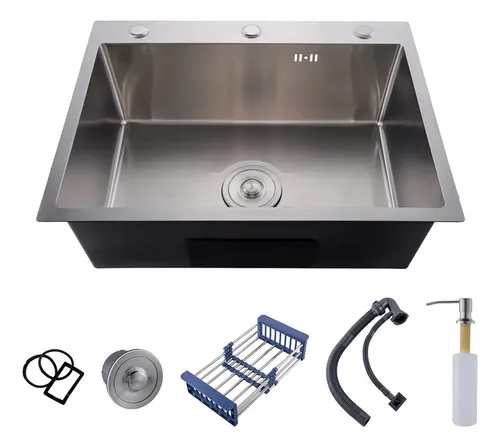 Cuba Pia Cozinha Gourmet Inox 304 Luxo 60x45x21cm Pia De Cozinha Com Acessórios Cor Acabamento Escovado Prata Winda Prateado –