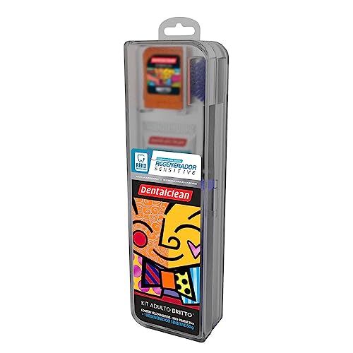 Dentalclean Kit Romero Britto: Gel Dental 50g – Escova Macia – Fio Dental 20m com Estojo, Transparente