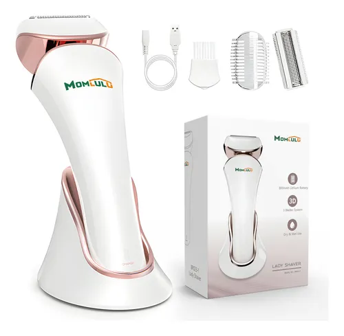 Depilador Elétrico Feminino 3 em 1 Momlulu para Pernas, Braços e Biquíni, Recarregável e Sem Fio –