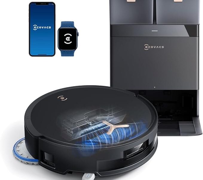 ECOVACS Aspirador e esfregão Omni Robot DEEBOT T50 MAX PRO, sucção de explosão de 18.500Pa, elevação automática de 18 mm, ZeroTangle & TruEdge 2.0, AIVI 3.0 Evitar obstáculos, esfregão automático com