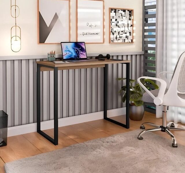 Escrivaninha Industrial Mesa Estudo Aparador Office Aço Mdf –