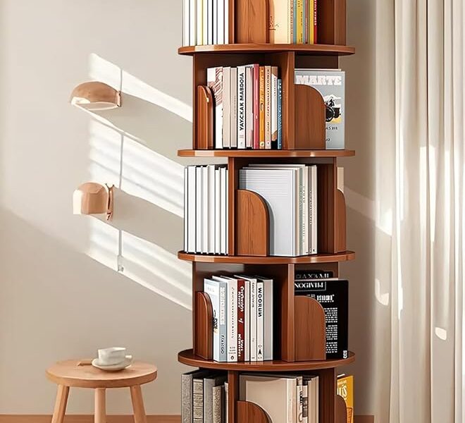 Estante de Livro Giratória 160 * 46cm, Estante Livros com 12 Destacável Nichós, Estanté para Livrós, Estánte Livreiro Giratória 360 Graus, Livreiro Estánte Livrós, 5 Andares Estanté Giratória Lívros