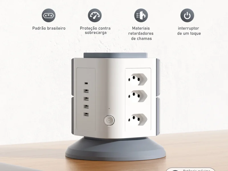 Extensão Vertical com 9 Tomadas BR + 4 USB + Type-C – 2200W, Proteção Sobrecarga e Design Compacto para Casa/Escritório – AliExpress 44