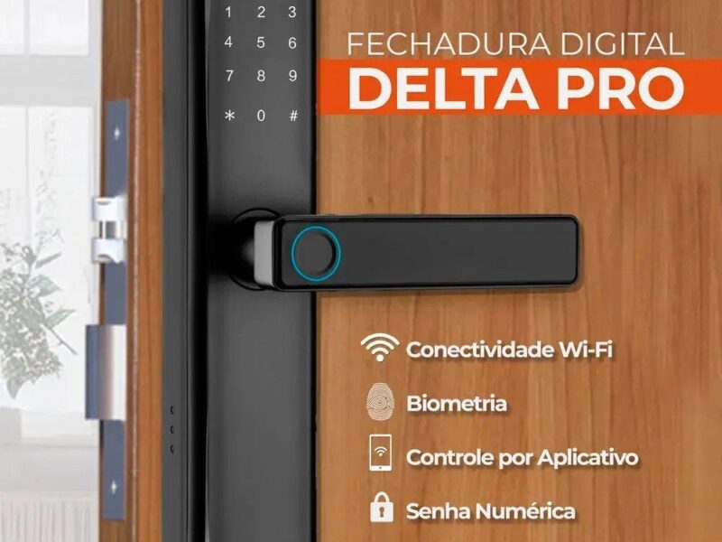 Fechadura Digital Biométrica Kuanttum Delta PRO WiFi Senha App Tuya Preta –