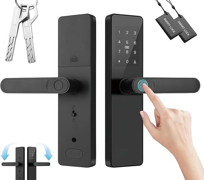 Fechadura Inteligente Biométrica, Fechadura digital avançada com impressão digital – 4 maneiras de desbloqueio, senha virtual, travamento automático, alarme de violação e cilindro de grau C