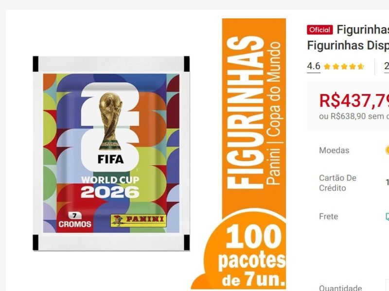 Figurinhas Panini da Copa do Mundo 2026 – 100 Envelopes com 7 Figurinhas Display