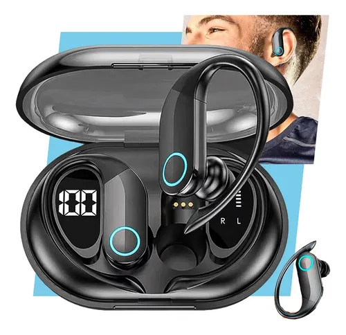 Fone de Ouvido Bluetooth TWS Esportivo com Gancho para Academia e Corrida –