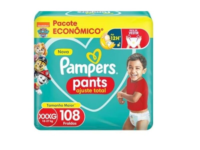 Fralda Pampers Pants Ajuste Total tamanho XXXG, Fácil de Vestir, 108 Unidades