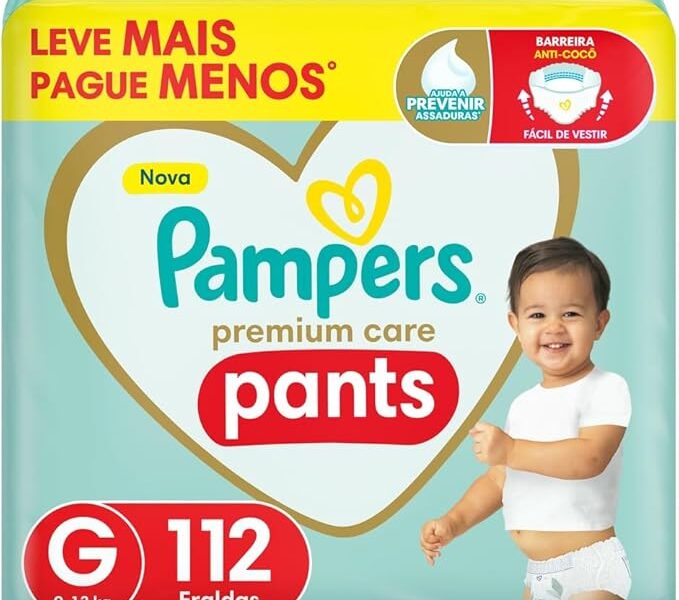 Fralda Pampers Premium Care Pants Tamanho G, Fácil de Vestir, 112 Unidades