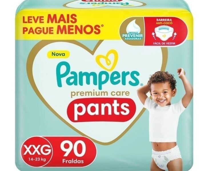 Fralda Pampers Premium Care Pants Tamanho XXG, Fácil de Vestir, 90 Unidades