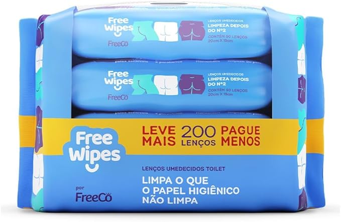 Free Wipes Lenço Umedecido Toilet Pack com 4 unidades