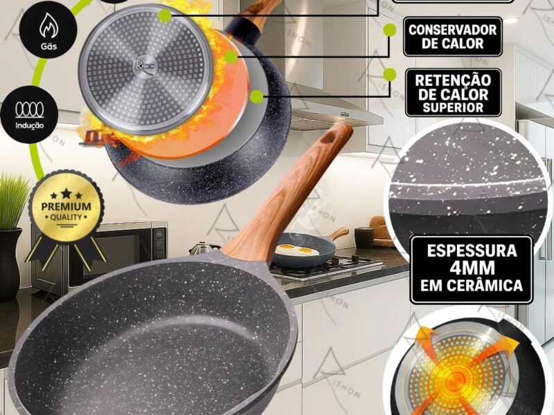 Frigideira Cerâmica Antiaderente Grande 24cm Para Fogão A Gás Indução Cooktop Panela Frita Sem Óleo Não Gruda Profissional Moderna Mix –