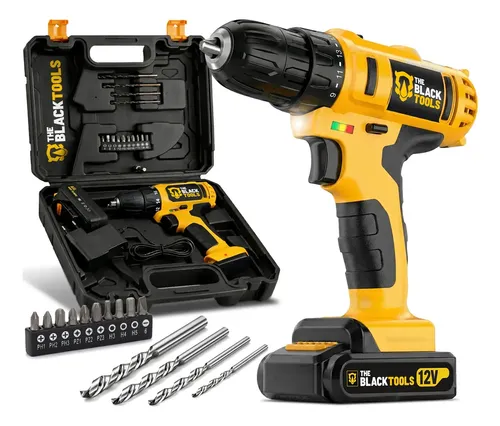 Furadeira Parafusadeira Sem Fio A Bateria Tb-12e 12v 3/8 10mm Com Maleta E Acessórios The Black Tools –