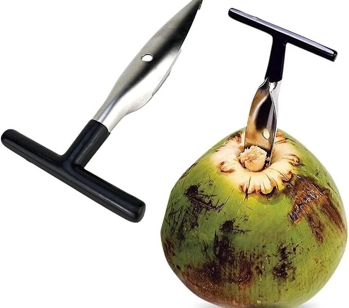 Furador Manual de Coco, Preto e Prata Utensílio para Extração de Água de Coco