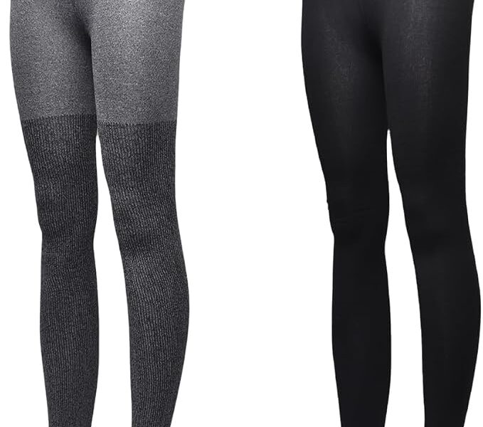 GAP Women’s Original Ribbed Seamless, 2-Pack Footless & Fleece Lined Tights, Soft, Medium Heather GRE