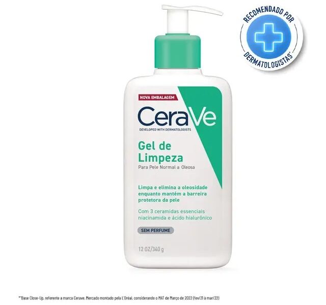 Gel de Limpeza Facial Peles Normais a Oleosas com Ácido Hialurônico CeraVe, 340g –