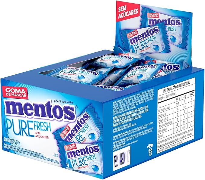 Gomas de Mascar, Mentos, Pure Fresh Mint, Sem Açúcar, sabor de menta – Monopeça | 60 Unidades