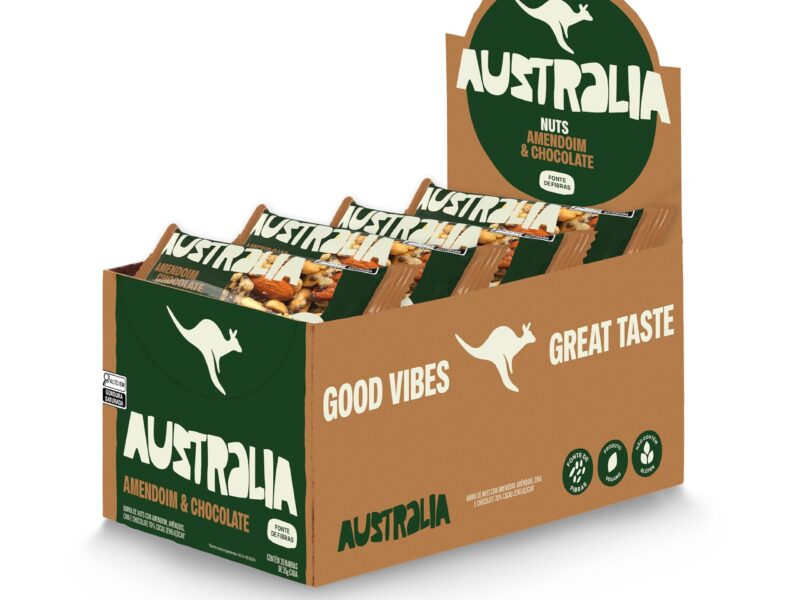 Hart’s Natural Barra Australia Amendoim & Chocolate 35g, Snack Proteico, Vegano, Sem Glúten e Açúcar, Caixa com 20 Unidades