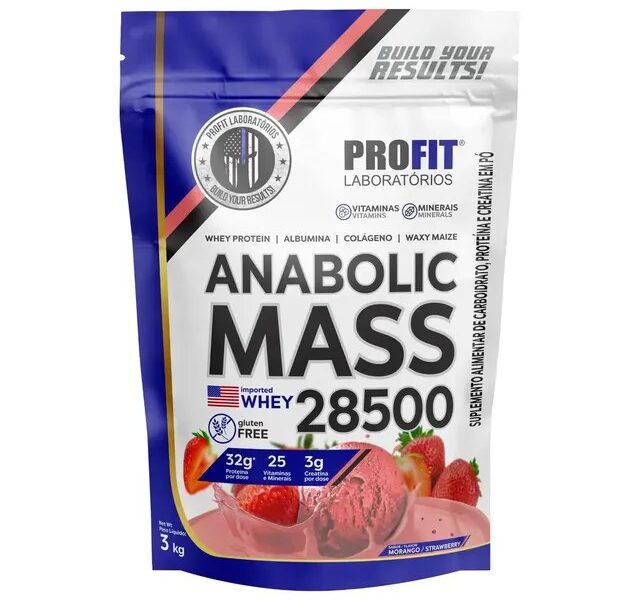 Hipercalórico Anabolic Mass 28500 3kg Profit Labs Sabor Morango