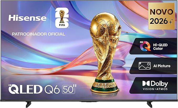 Hisense Smart TV 4K 50″ Polegadas 50Q6QVV com Processador AI, Dolby Vision, HDR10+, HLG, Filmmaker Mode, Dolby Gaming, Dolby Atmos, MiraCast e Compatibilidade Alexa e Google