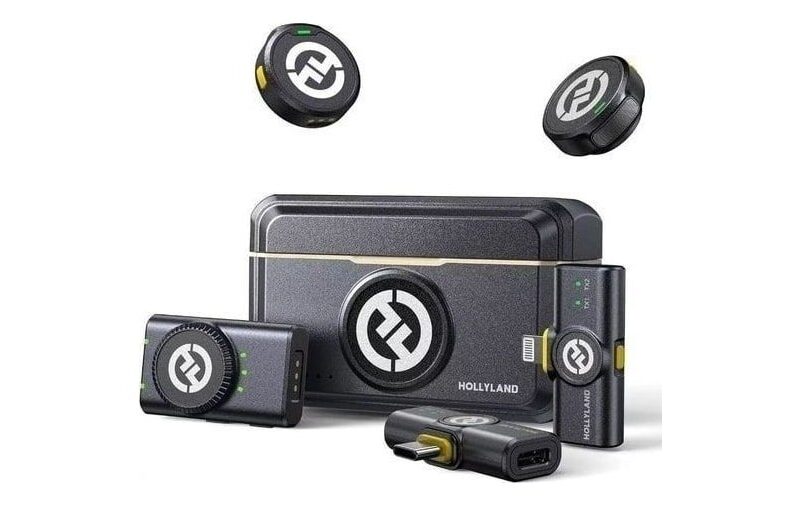 Hollyland Lark M2 Microfone de Lapela Sem Fio, Mini Microfone 48kHz/24bit, Cancelamento de Ruído para Gravação e Transmissão, Compatível com iPhone/Camera/Android/PC(2TX+2RX+Estojo de Carregamento)