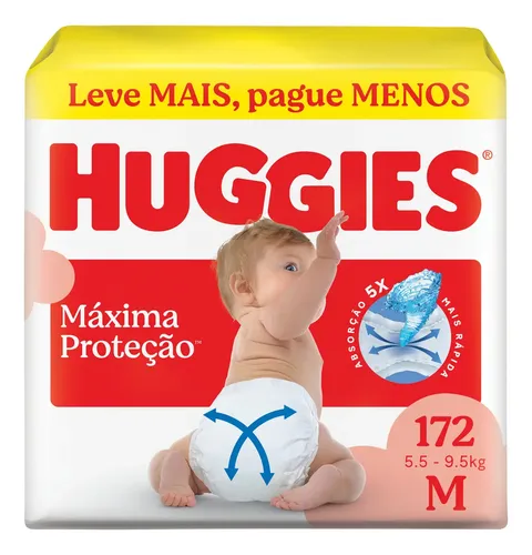 Huggies Fralda Descartável Máxima Proteção M – 172 Un –