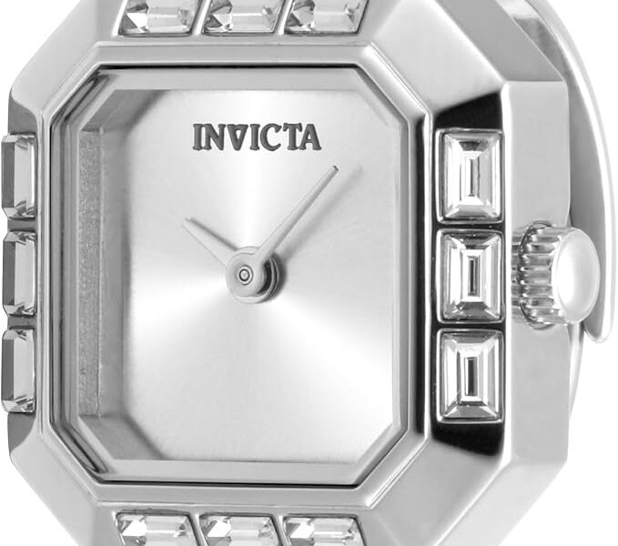 Invicta Relógio mini anel feminino 21,5 mm, aço inoxidável, mostrador prateado, quartzo PC20S