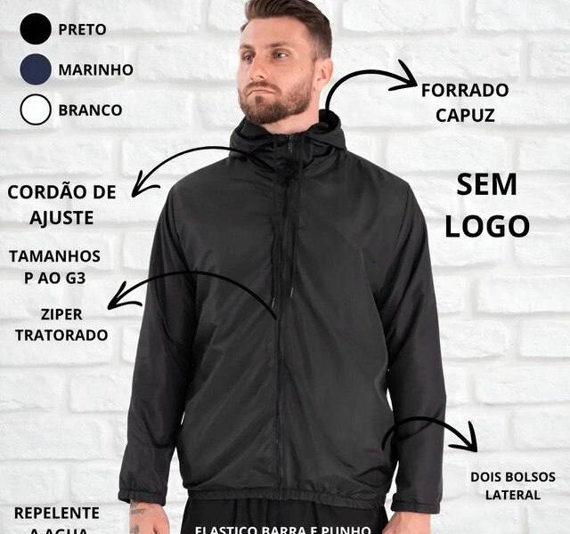 Jaqueta Corta Vento Liso Unissex Esportivo Capuz E Bolsos
