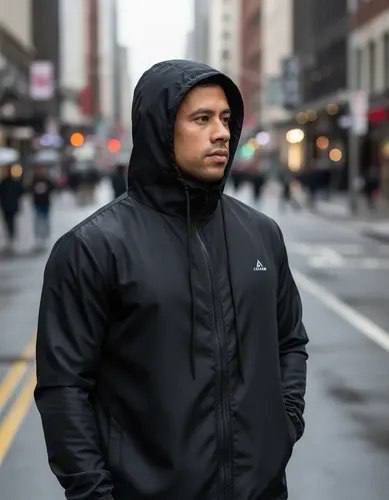 Jaqueta Corta Vento Masculina Capuz Impermeável Zíper Bolso –