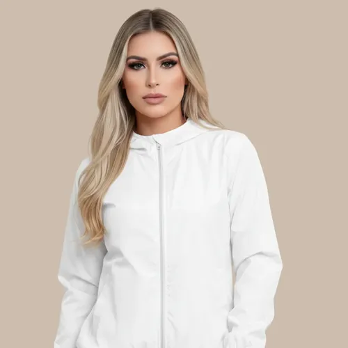 Jaqueta Corta Vento Sem Estampa Blusa Feminina Capuz E Bolso –