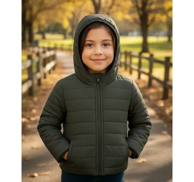 Jaqueta Infantil Menina Puffer Forrada + Touca De Brinde –
