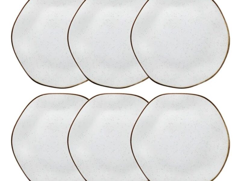 Jogo De 6 Pratos Rasos 27,5cm Ryo Maresia Cor Marrom Off White Oxford –