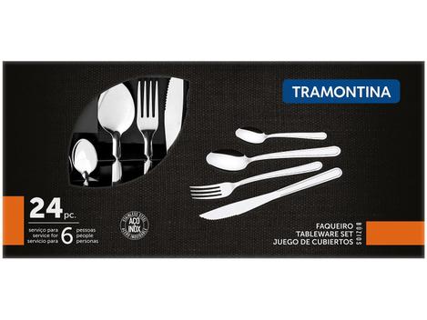 Jogo De Talheres Tramontina Colher Faca Garfo 24 Peças Búzios Inox Tramontina – Faqueiro / Jogo de Talheres –