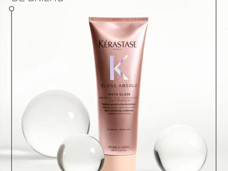 Kérastase, Condicionador, Gloss Absolu, Insta Glaze, para todos os tipos de cabelos, ação anti-frizz com Ácido Hialurônico, Ácido Glicólico e Óleo de Rosa Silvestre, potencializa o brilho, 250ml –