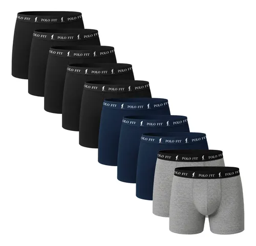 Kit 10 Cuecas Boxer Polo Fit Algodão Masculina Confortável –