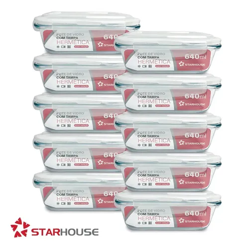 Kit 10 Potes Herméticos Vidro 640ml Starhouse Marmita Forno Micro-ondas –